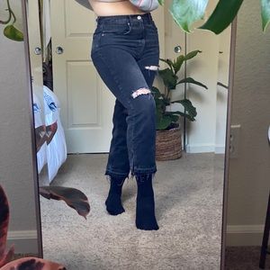 FREE PEOPLE Black Distressed Mom/Boyfriend Jeans